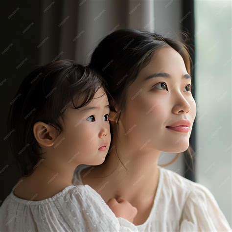 Premium Photo | Portrait of Asian mother and daughter looking at each