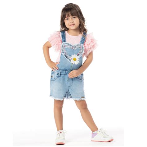 Jardineira Jeans Cora Ao Kukixo Moda Infantil