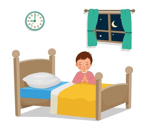 boy praying    bed   bedroom  vector