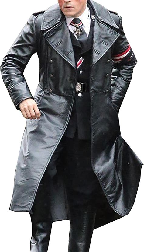 MENS GERMAN CLASSIC WW2 OFFICER MILITARY UNIFORM BLACK LEATHER TRENCH