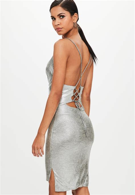 Missguided Synthetic Silver High Shine Cowl Metal Effect Mini Dress In