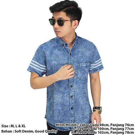kemeja denim pendek sleeve  stripe idr  size   xl