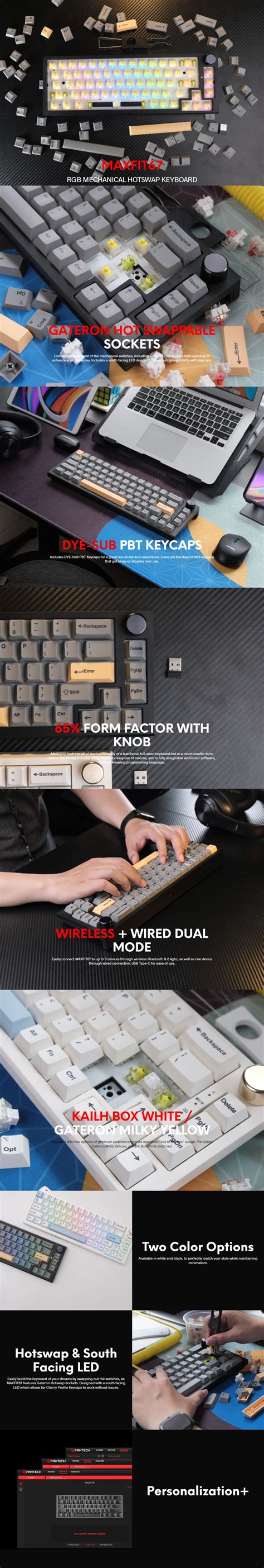Fantech Maxfit Wireless Bluetooth Mechanical Keyboard Hot Swap Rgb Backlit Gaming Pc