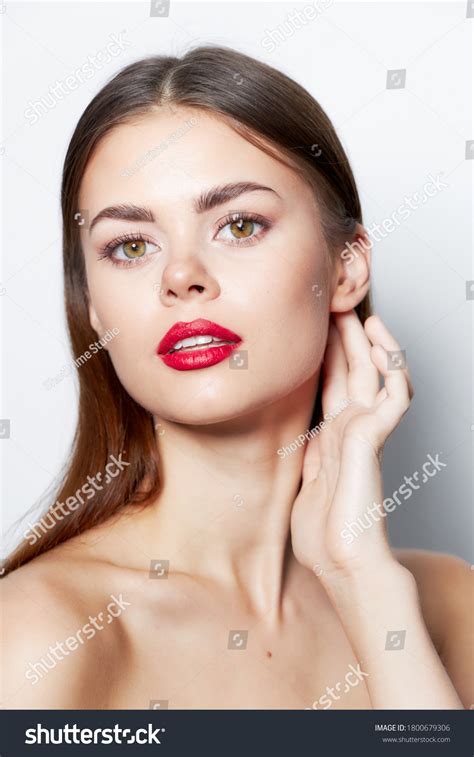 Brunette Nude Shoulders Charm Red Lips Stock Photo 1800679306 Shutterstock