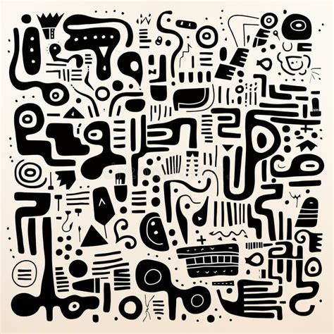 Abstract Black and White Doodle Art with Joyful Abstraction Stock ...