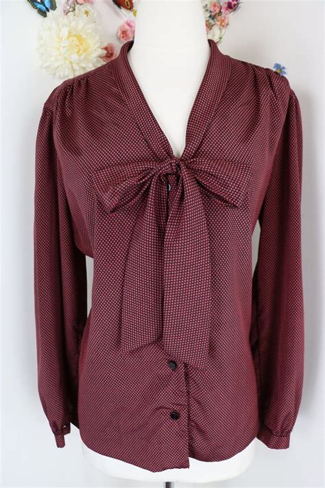 S Pussy Bow Polka Dot Blouse Vintage S Tie Ne Gem