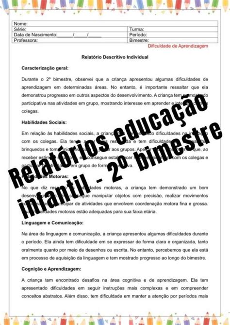 Relatório Educação Infantil Creche 2 Anos - Relatório segundo bimestre educação infantil - Professores Mestres
