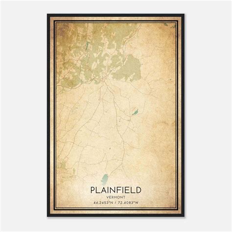 Vintage Plainfield Vermont Map Poster, Plainfield VT City Road Wall Art