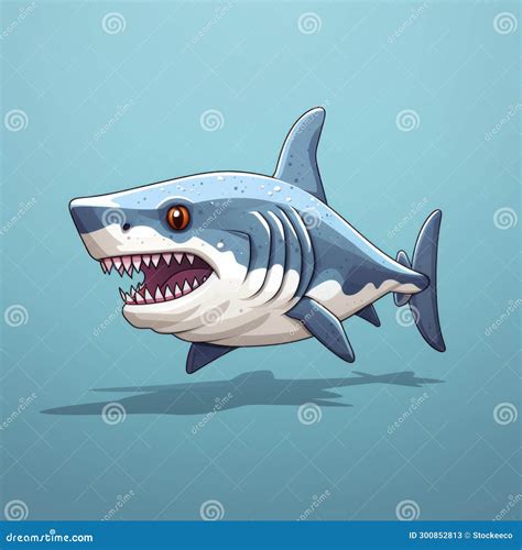Illusionary Realism: Cartoon Shark with Lifelike Accuracy Stock Illustration - Illustration of
