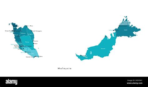 Vector isolated illustration. Blue simplified administrative map of Malaysia. Blue shapes of ...