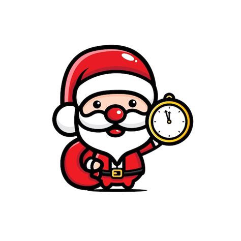Premium Vector Cute Santa Claus With Clock