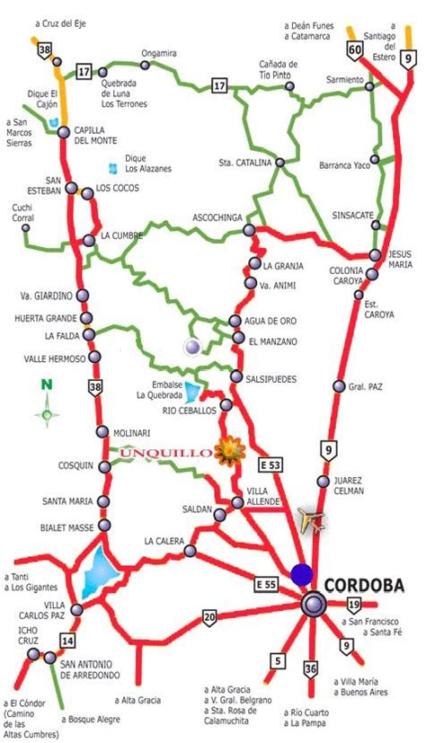 Mapa De Rutas Del Noroeste De Córdoba
