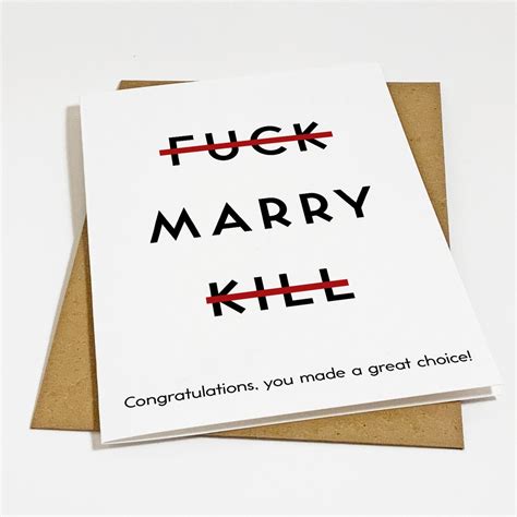Fuck Marry Kill Funny Congratulations Card For Newly Married Or Engaged Couple Wedding Card