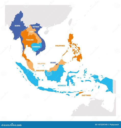 Southeast Asia Region Map Of Countries In Southeastern Asia Vector