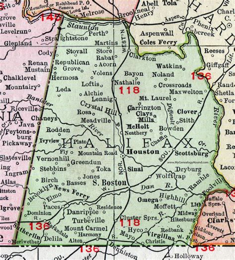 Halifax County, Virginia, Map, 1911, Rand McNally, Houston, South ...