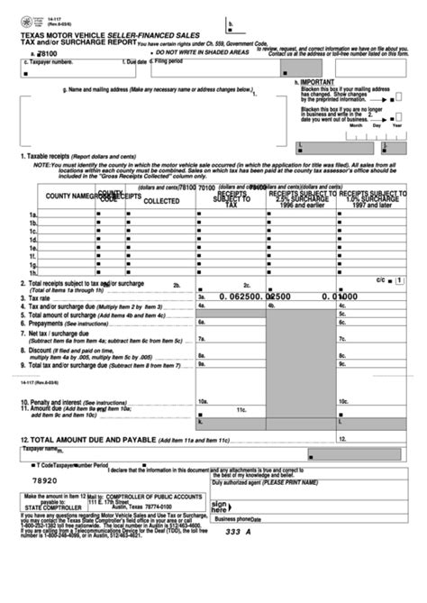 Form 14-117 - Texas Motor Vehicle Seller-Financed Sales Tax And/or ...