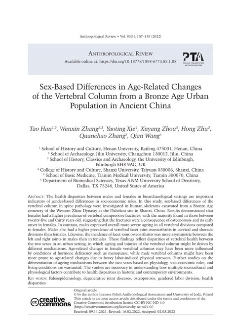 Pdf Sex Based Differences In Age Related Changes Of The Vertebral Column From A Bronze Age