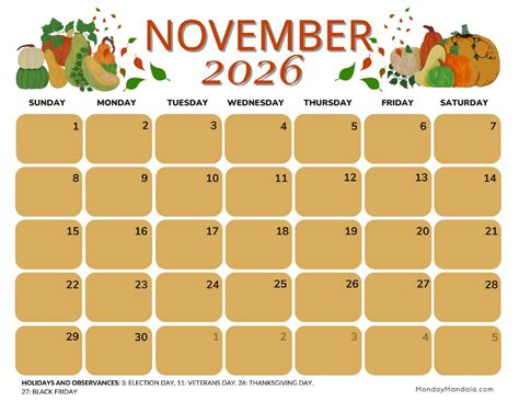 november  calendars   printable pdfs