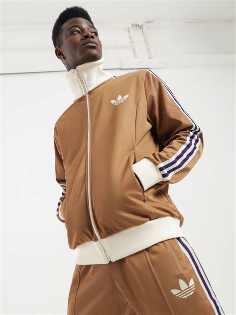 Adidas Adicolor 70s Striped Track Top In Brown Desert Glue Store