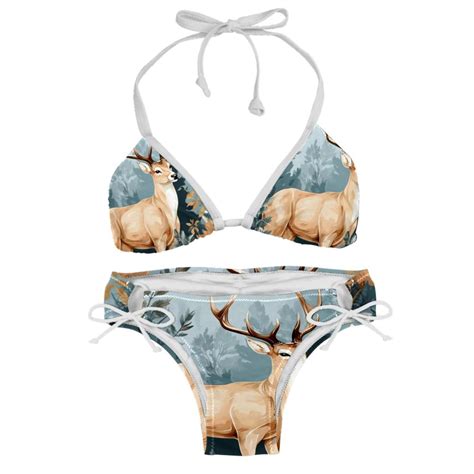 Deer Detachable Sponge Adjustable Strap Bikini Set Two Pack Swimwear For Two Beach Vacation