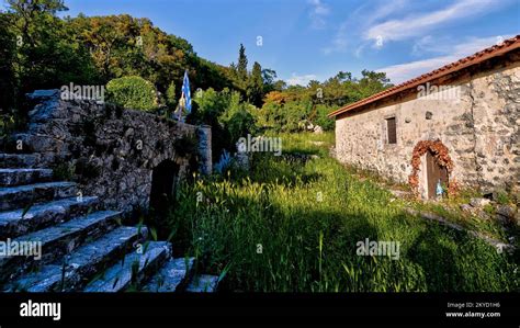 Secluded Location Asomatos Monastery Half Decayed Chapel Cypress