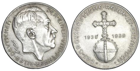 Germany Anschluss Silver Medal 1938 Annexation Of Austria Adolf Hitler