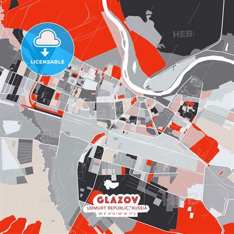 glazov udmurt republic russia modern street map poster template gray red tones