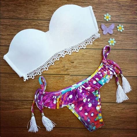 Women Bandage Push Up Bikini Set Padded Bra Stripped Triangle Swimsuit Swimwear On Luulla