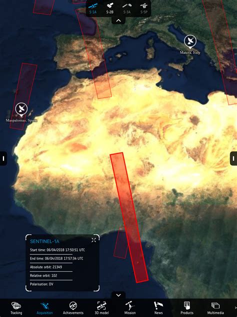 ESA - Sentinel App acquisition view