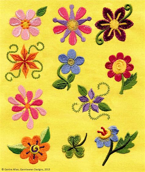 Genniewren Designs Mini Funky Flowers Machine Embroidery Design For Doll Clothes | Pixie Faire