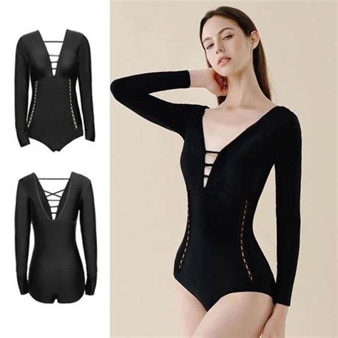 FG Solid Color Triangle One Piece Long Sleeve Swimsuit Hollow Mesh Sexy Bikini With Breast Pad