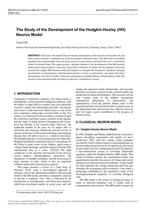 study   development   hodgkin huxley hh neuron model