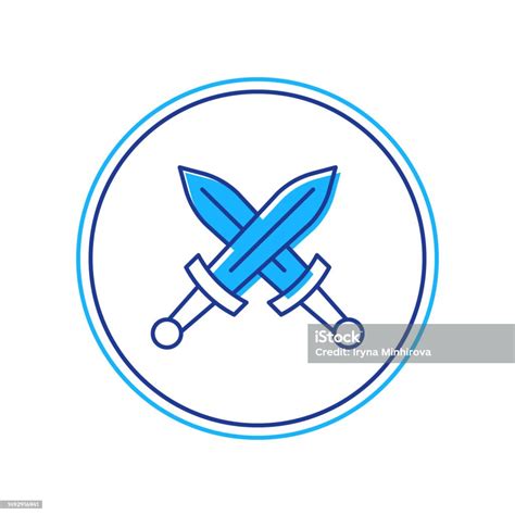 Filled Outline Crossed Medieval Sword Icon Isolated On White Background