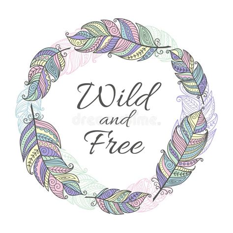 Boho Style Inspirational Quote Wild And Free In Circle Round Frame With