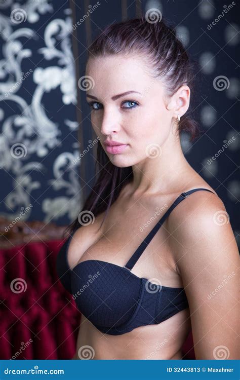 Looking Brunette Girl Stock Image Image Of Chest Portrait