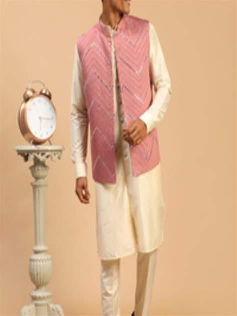 Buy Vastramay Men Embroidered Mirror Work Jacket With Front Open Kurta