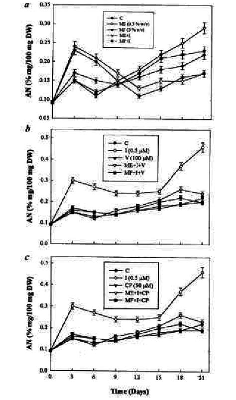 Anthocyanin content in callus cultures of D. carota under the influence ...