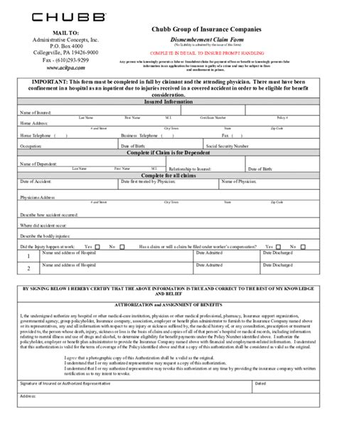 Fillable Online Chubb Special Risk Claim Form Adult Pdf Fax