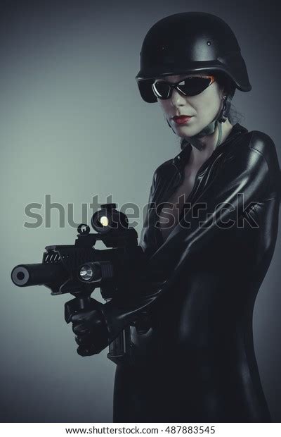 Sexy Brunette Woman Latex Jumpsuit Heavy Stock Photo Shutterstock