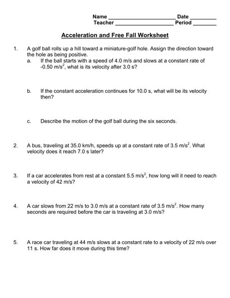 Displacement Velocity And Acceleration Worksheets