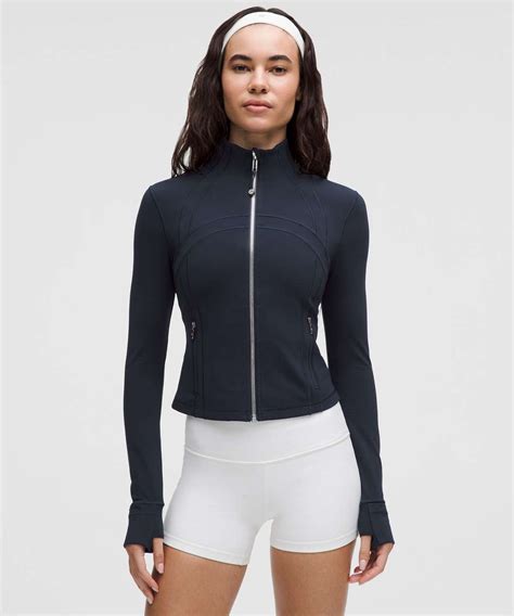 lululemon define cropped jacket nulu true navy mirror silver