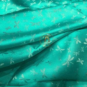 Pure Mulberry Silk Fabric By The Yard Dragon Fly Pattern Blue Silk