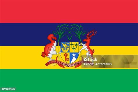 The Official Current Flag And Coat Of Arms Of Republic Of Mauritius State Flag Of Mauritius