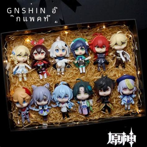 Hot 6 ชน เซต Genshin Impact อะนเมะเกมการตน Aether Lumine Amber Venti Diluc Paimon ตกตา