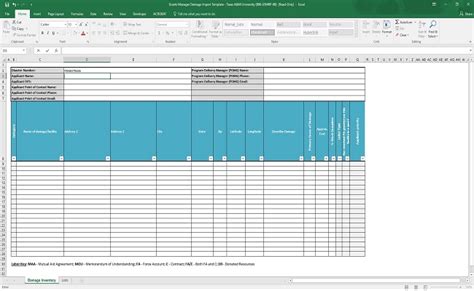 A Blank Damage Inventory Which Is An Excel Spreadsheet