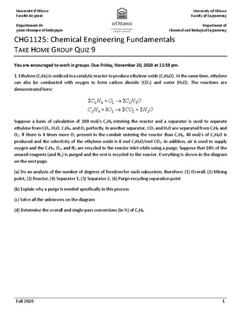 CHG1125 Fall 2020 DGD9 TH Quiz 9 Université dOttawa Faculté de