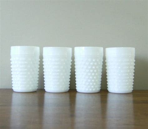 Set Of 4 Vintage Milk Glass Hobnail Tumblers