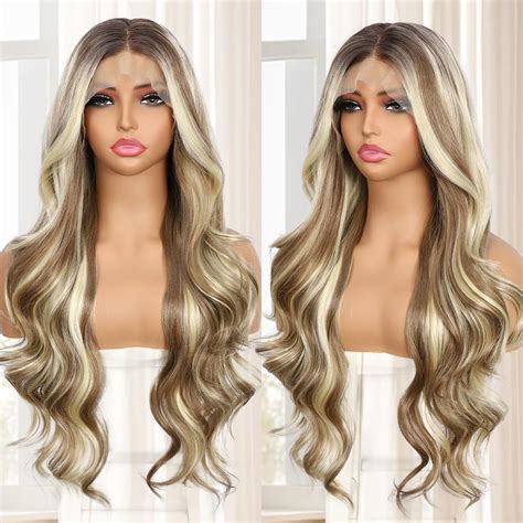 Amazon BABEHERS Blonde Mix Brown Lace Front Wig For Women 13x4 Body Wave Synthetic Wigs