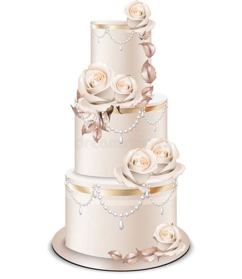 Decorazioni Dorate Della Torta Nunziale E Vettore Rosa Dei Fiori