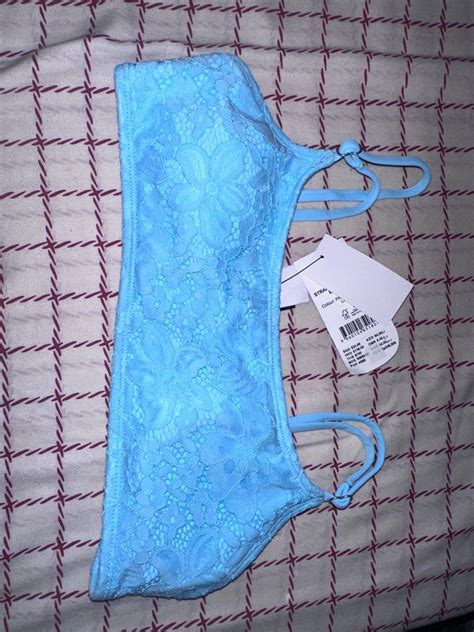 Blue Lace Bikini Top Bottom Set Women S Fashion Swimwear Bikinis Swimsuits On Carousell